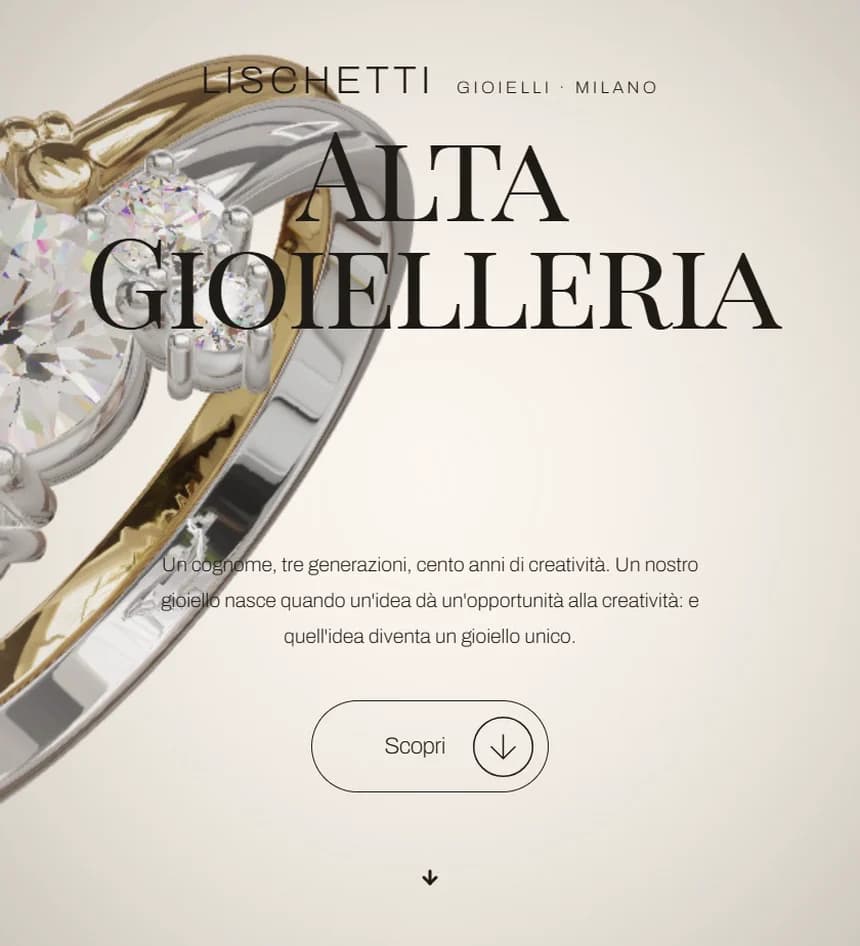 Lischetti Gioielli: Sito web · Milano, schermata della pagina pubblicata